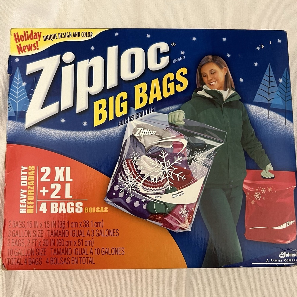 Vintage Ziploc Holiday Big Bags 2 XL Snowflake & 2 L  Red Snowflakes New